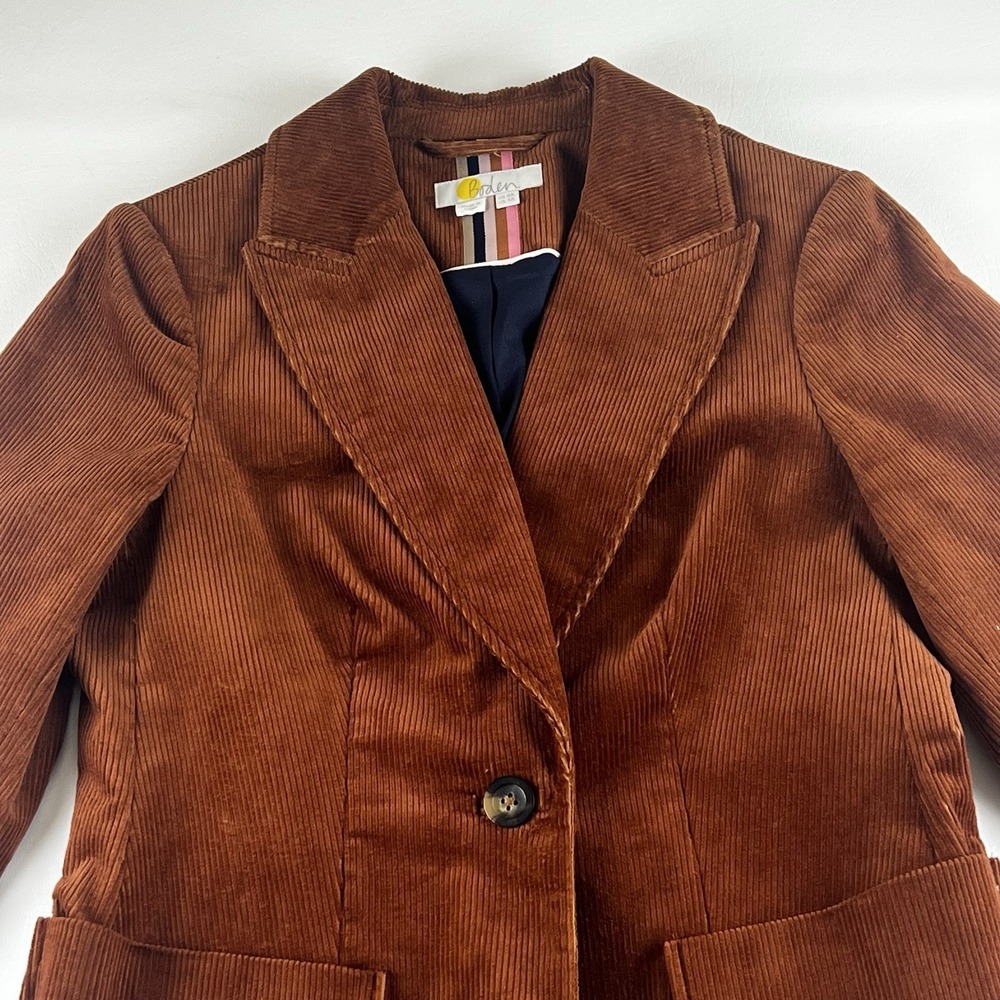 Boden Women Corduroy Brown Blazer 4 Classic Pockets Lined - Picture 3 of 10